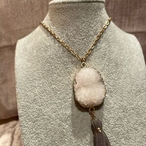 Druzy Quartz Fringe Tassel Necklace Pendant 30-32” 5 1/2” Pendant